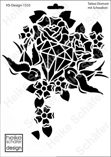 Schablone-Stencil A4 054-1555 Tattoo Diamant mit Schwalben